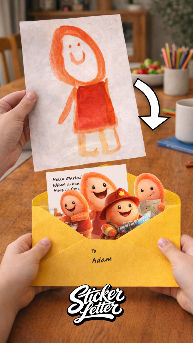 Custom Kid's Drawing Sticker + Story Letter